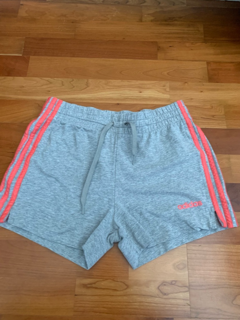 adidas Womens Athletic Shorts Gray Pink Stripes Cotton Spandex Drawstring size S